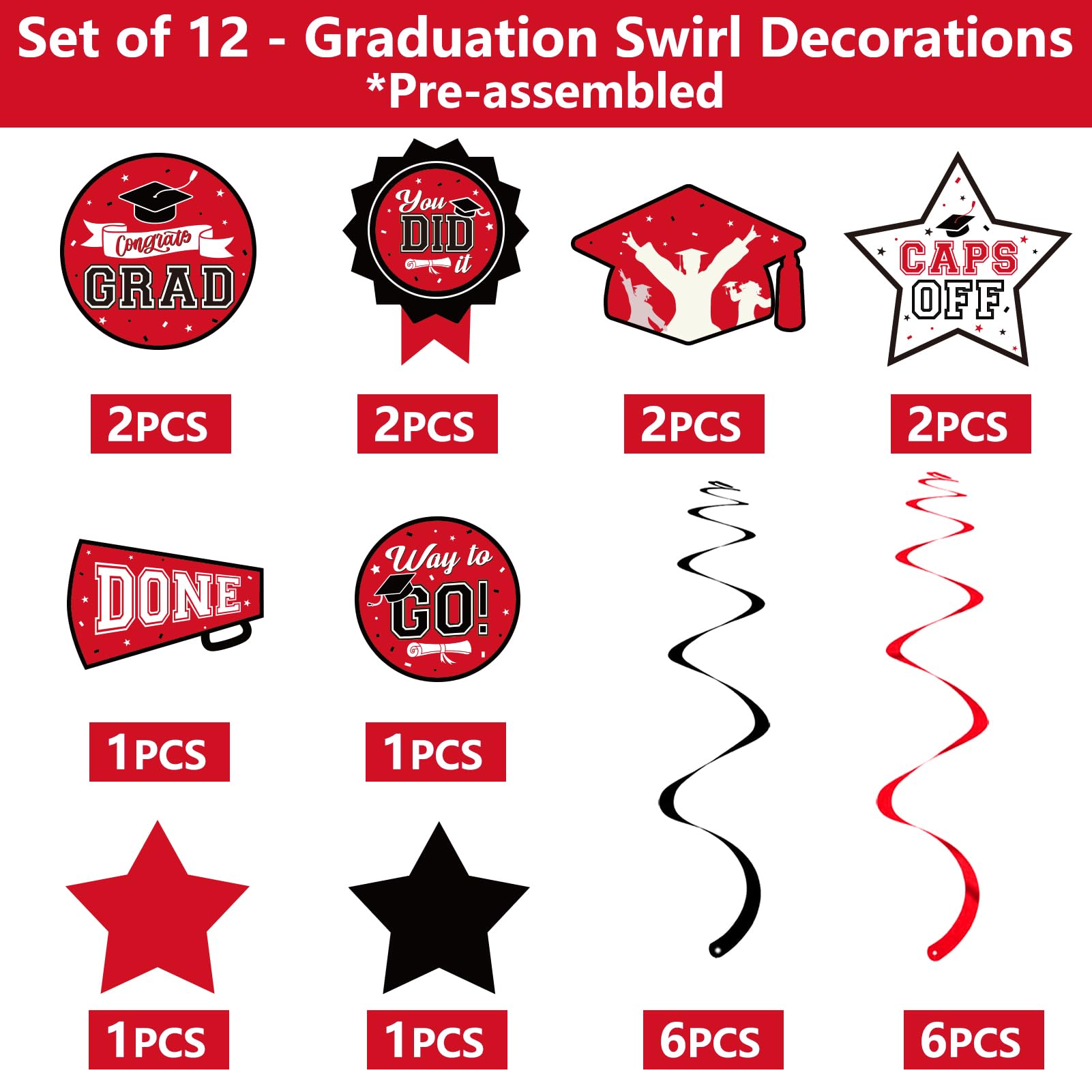 DAZONGE Graduation Decorations Class of 2024 Red and Black, Disposable Graduation Tableware Kit for 50 Guests, Plates, Napkins, Cups, Tablecloth and Hanging 2024 Graduation Party Decorations