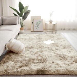 rocyjulin area rugs 5x7 for bedroom, fluffy area rugs for living room, ultra soft non-slip large shag fuzzy rug, light camel