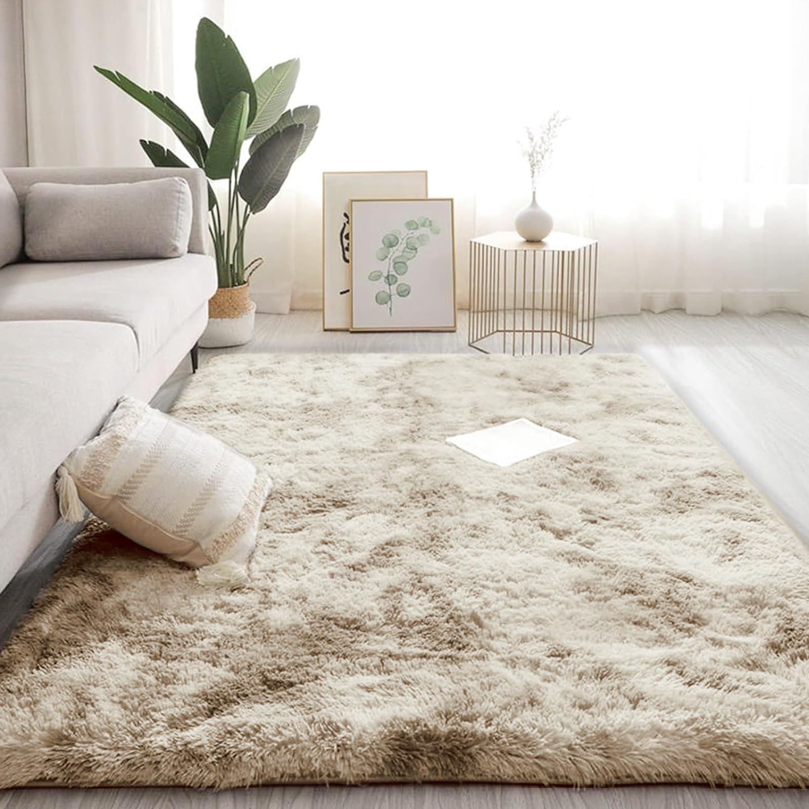 ROCYJULIN Area Rugs 5x7 for Bedroom, Fluffy Area Rugs for Living Room, Ultra Soft Non-Slip Large Shag Fuzzy Rug, Light Camel