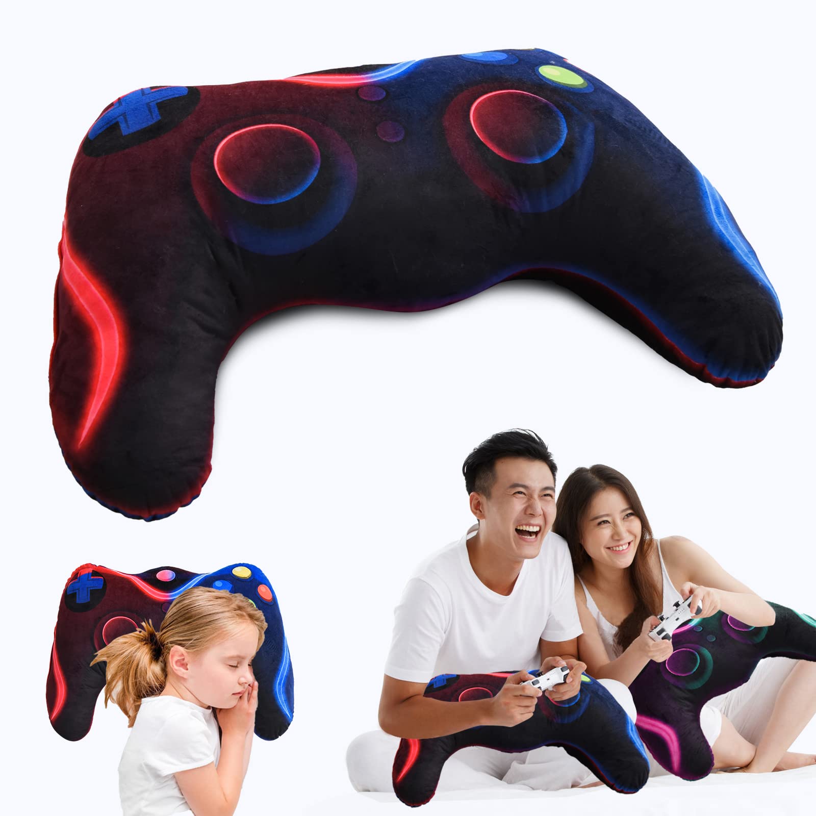 Meeting Story Game Controller Shaped Plush Throw Pillow Cushion for Boys and Girls Gamer Room Decoration for Sofa Couch/Computer Chair/Bed Gifts for Teen Boys Gaming Toy Pillow (Red Blue, Mini)