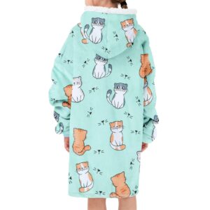 Century Star Wearable Blanket Hoodie for Kids 6-10YR Oversized Hooded Thick Cozy Fleece Sherpa Soft Warm Weighted Sweatshirt Girls Boys Kids Cat