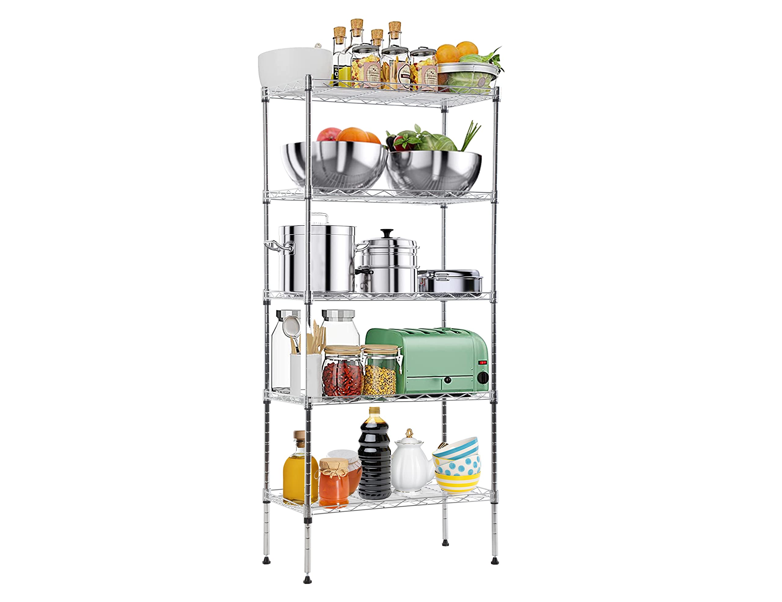 5-Tier Metal Wire Shelving Unit Kitchen Shelf Organizer Kitchen Storage Rack Utility Shelf Snack Shelf, NSF Certified Storage Shelves for Storage, Garage Shelving Storage Shelf Pantry Shelves