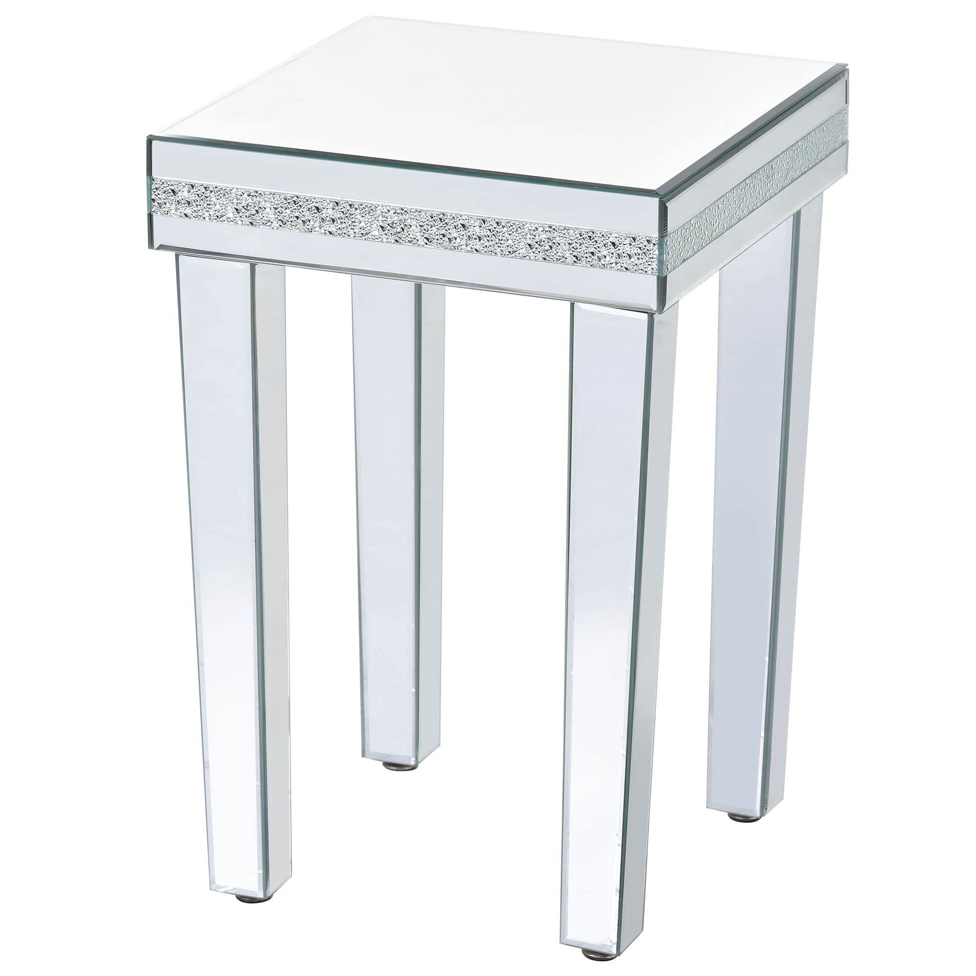 LUMISOL Mirrored End Table with Adjustable Height Legs, Mirror Silver Nightstand Bedside Table, Crystal Accent Table, for Small Space Living Room, Silver