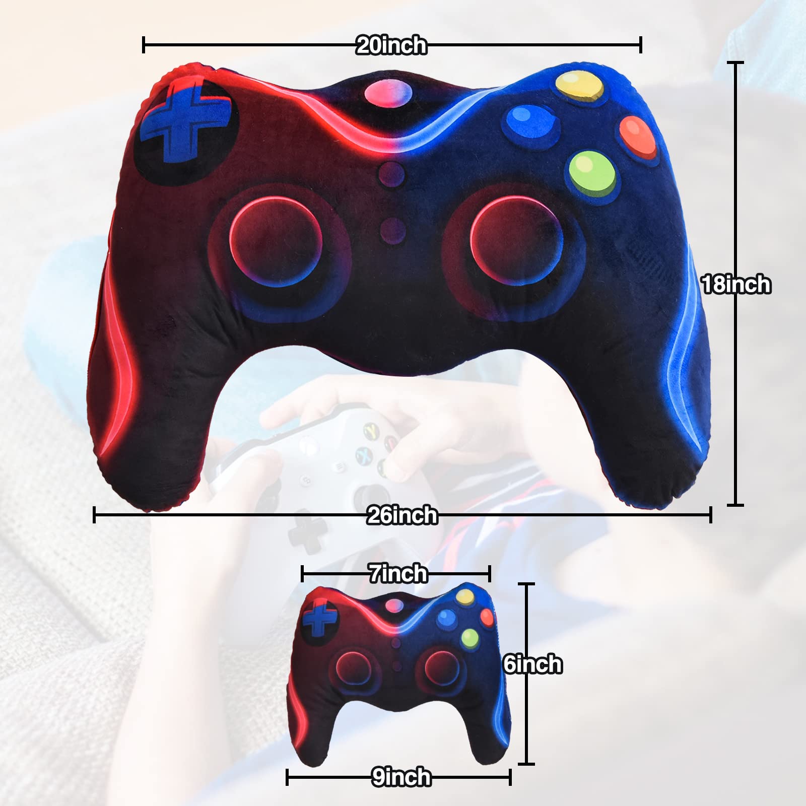 Meeting Story Game Controller Shaped Plush Throw Pillow Cushion for Boys and Girls Gamer Room Decoration for Sofa Couch/Computer Chair/Bed Gifts for Teen Boys Gaming Toy Pillow (Red Blue, Mini)