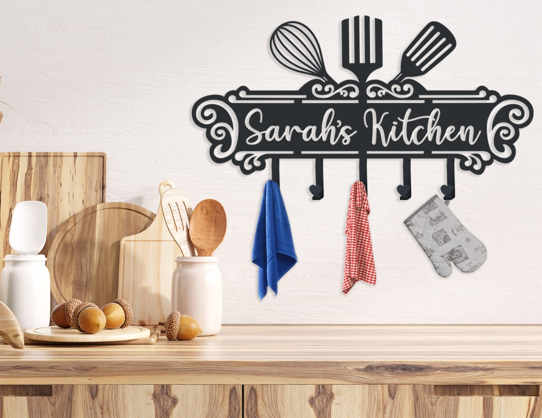 Personalized Kitchen Wall Decor，Custom Kitchen Hooks for Utensils, Personalized Kitchen Utensil Rack, Custom Metal Kitchen Hooks for Mothers Day Gifts, Grandmother's gift.