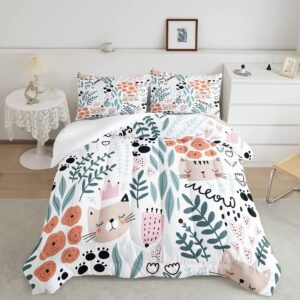 cvhouse cat bedding,cartoon cat comforter twin,animals print comforter set for kids,kawaii quilt set with 1 comforter and 2 pillow cases