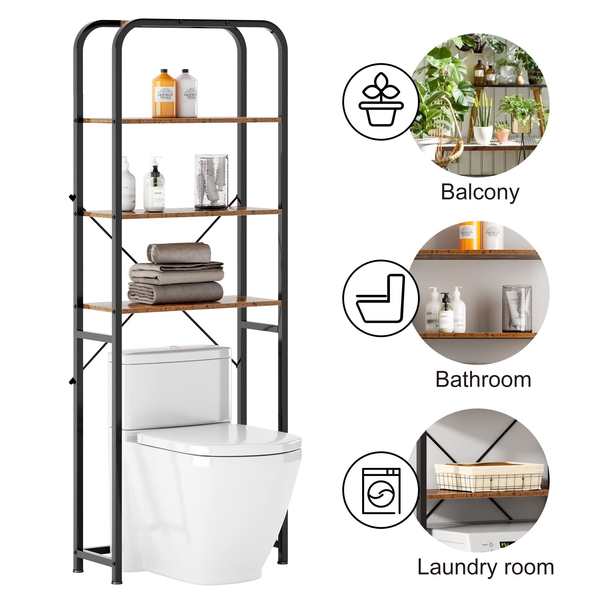 soges 3-Tier Bathroom Storage Rack, Freestanding Over The Toilet Storage Rack, Space Saver Bathroom Organizer, Wooden Bathroom Toilet Rack