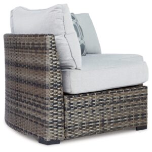 Signature Design by Ashley Harbor Court Casual Outdoor Armless Curved Loveseat with Cushion, Dark Brown & Light Gray