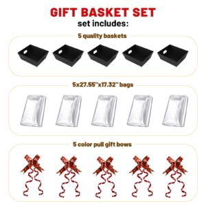 Baskets for Gifts Empty - Gift Baskets Empty To Fill Kit - Black Basket Cardboard To Fill Bulk 5 Pack for Holiday, Birthday, Christmas, Easter, Halloween