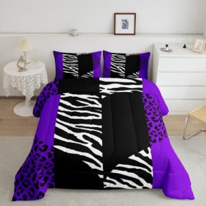 castle fairy,leopard zebra print comter set full size wild animals fur patchwork heart bedding set 3pcs kids girls women room decor purple black stripes quilt set romantic duvet insert,2 pillowcases