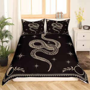 Snake Printed Duvet Cover,Kids Boho Sun and Moon Bedding Set,Starry Sky Galaxy Comforter Cover for Boys Girls Room Decor,Black and Brown Lightweight Bedspread Cover Twin Size with 1 Pillow Case