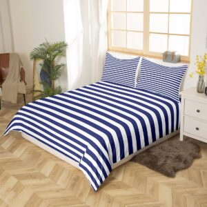 Erosebridal Navy Blue Stripe Duvet Cover King Size White Geometric Ticking Stripes Comforter Cover Farmhouse Horizontal Stripes Gothic Home Decor Quilt Cover Modern Abstract Striped Bedding Set