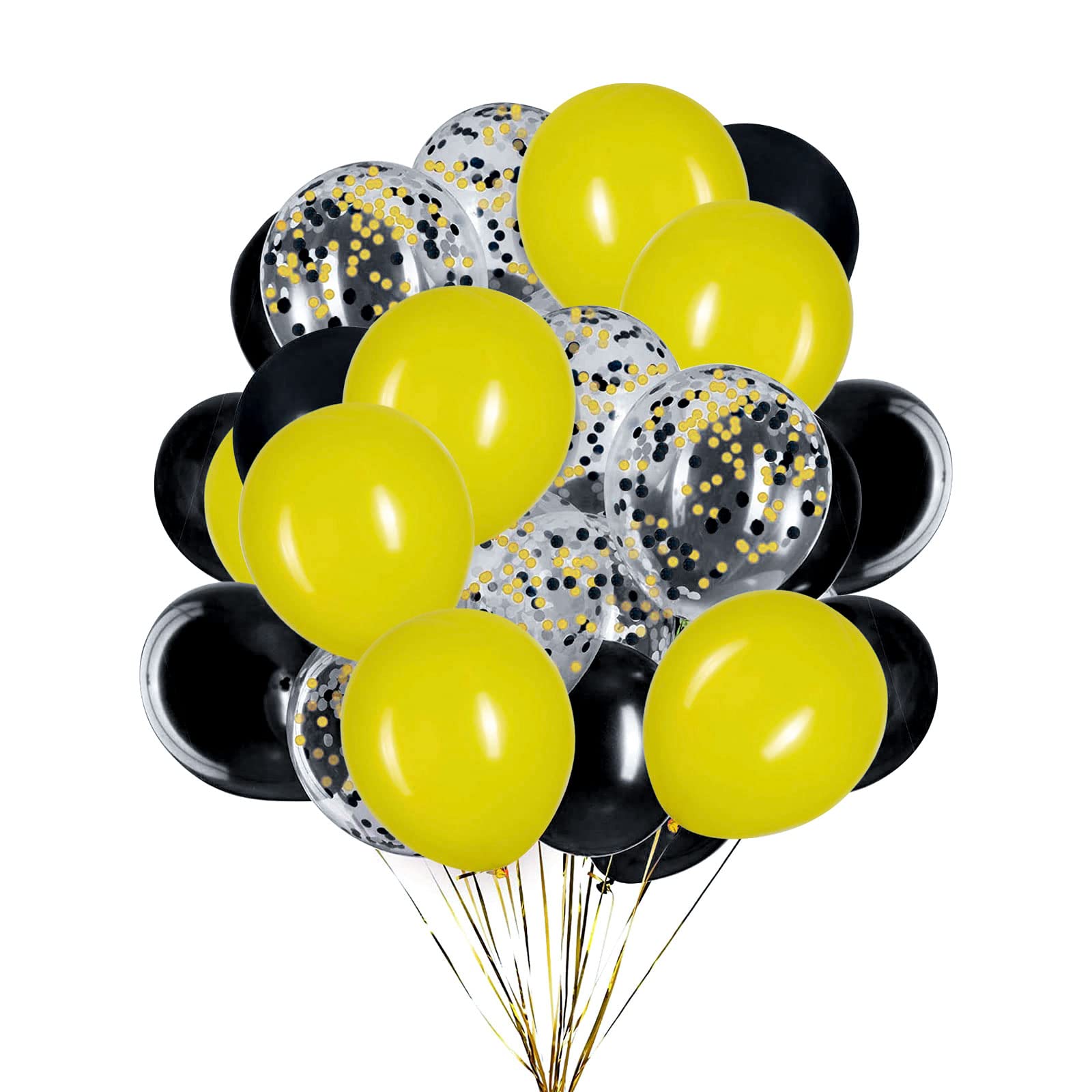 Yellow Black Balloons, Yellow and Black Confetti Latex Balloon for Party Decorations,12 Inch,Pack of 50