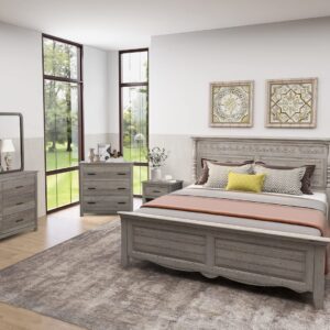 LTMEUTY Wooden Bedroom Set - 3 Pieces Dresser and Night Stands with Drawers, Bedroom Storage Chest of Drawers, Farmhouse Style Bedroom Furniture, Grey