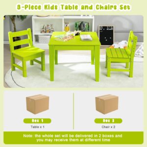 Costzon Kids Table and Chair Set, 3 Piece All-Weather Activity Table for Indoor & Outdoor, Heavy-Duty & Waterproof Furniture Set for Playroom, Nursery, Backyard, Toddler Table and Chair Set (Green)