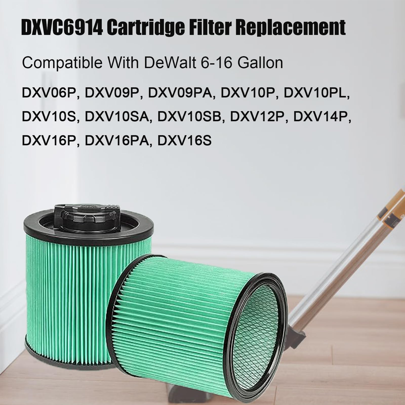 2 Pack DXVC6914 HEPA High Efficiency Cartridge Filter Fit for Dewalt 6-16 Gallon Wet/Dry Vacuum Cleaners DXV06P DXV09P DXV10P DXV10PL DXV10SA DXV12P DXV14P DXV16P