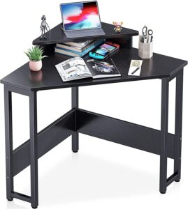 evetee corner desk, small space saving desk, solid steel frame, small space display bracket, durable wooden desktop, easy to assemble, suitable for use as dresser, desk, and office desk (black)