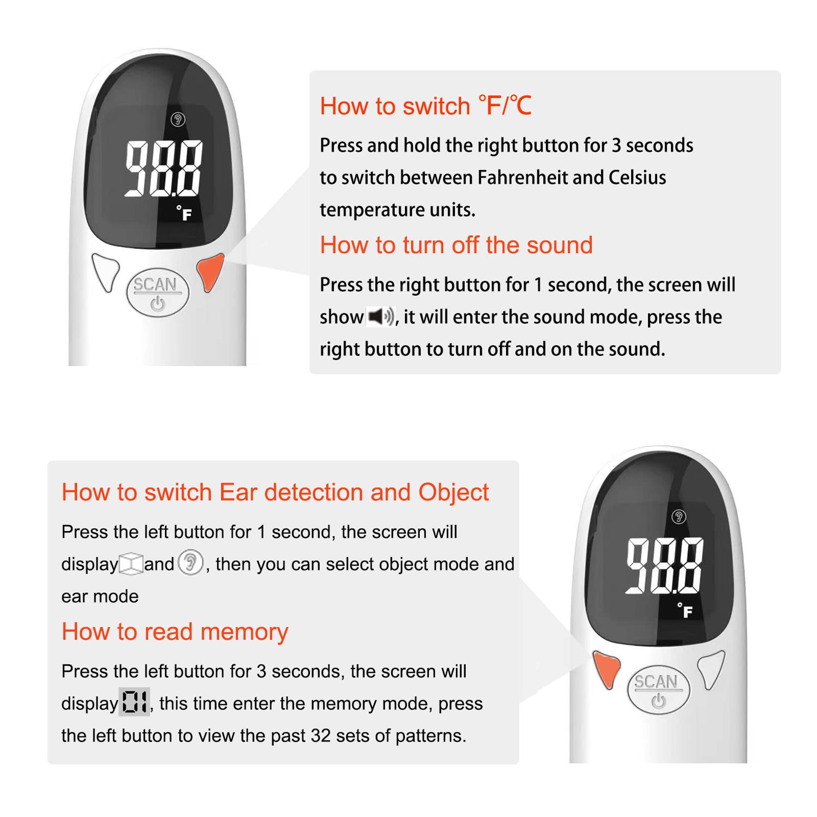 Pet Thermometer for Dog cat Rechargeable Infrared pet Ear Thermometer 1 Second Reading Fast and Accurate Temperature Detection, ℉/℃ Switchable