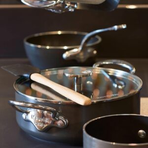 Mauviel M'Stone 3 Hard Anodized Nonstick Sauce Pan With Glass Lid, And Cast Stainless Steel Handles, 3.6-qt, Made In France