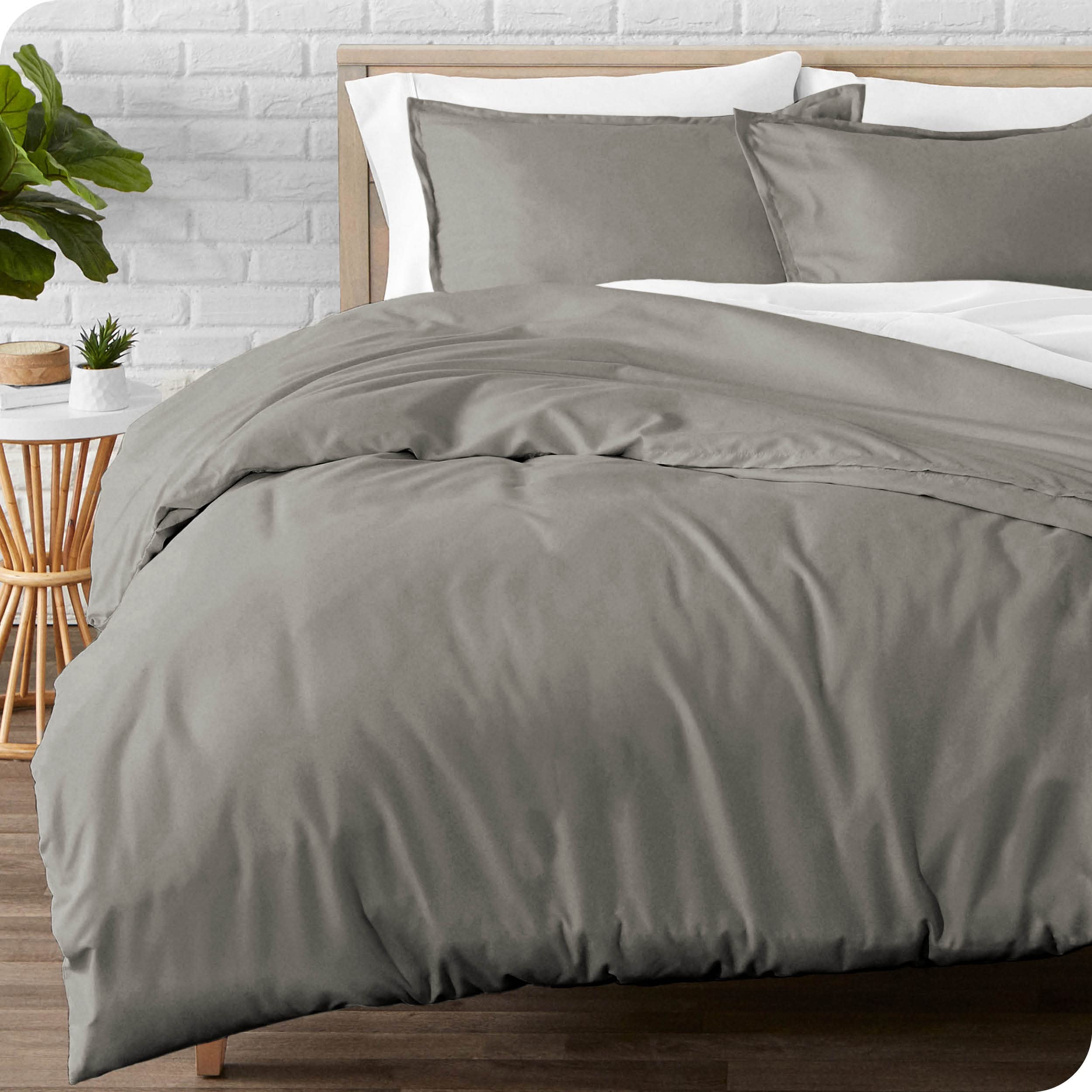 Bare Home Flannel Sheet Set with Flannel Duvet Set Bundle (Queen, Light Grey)