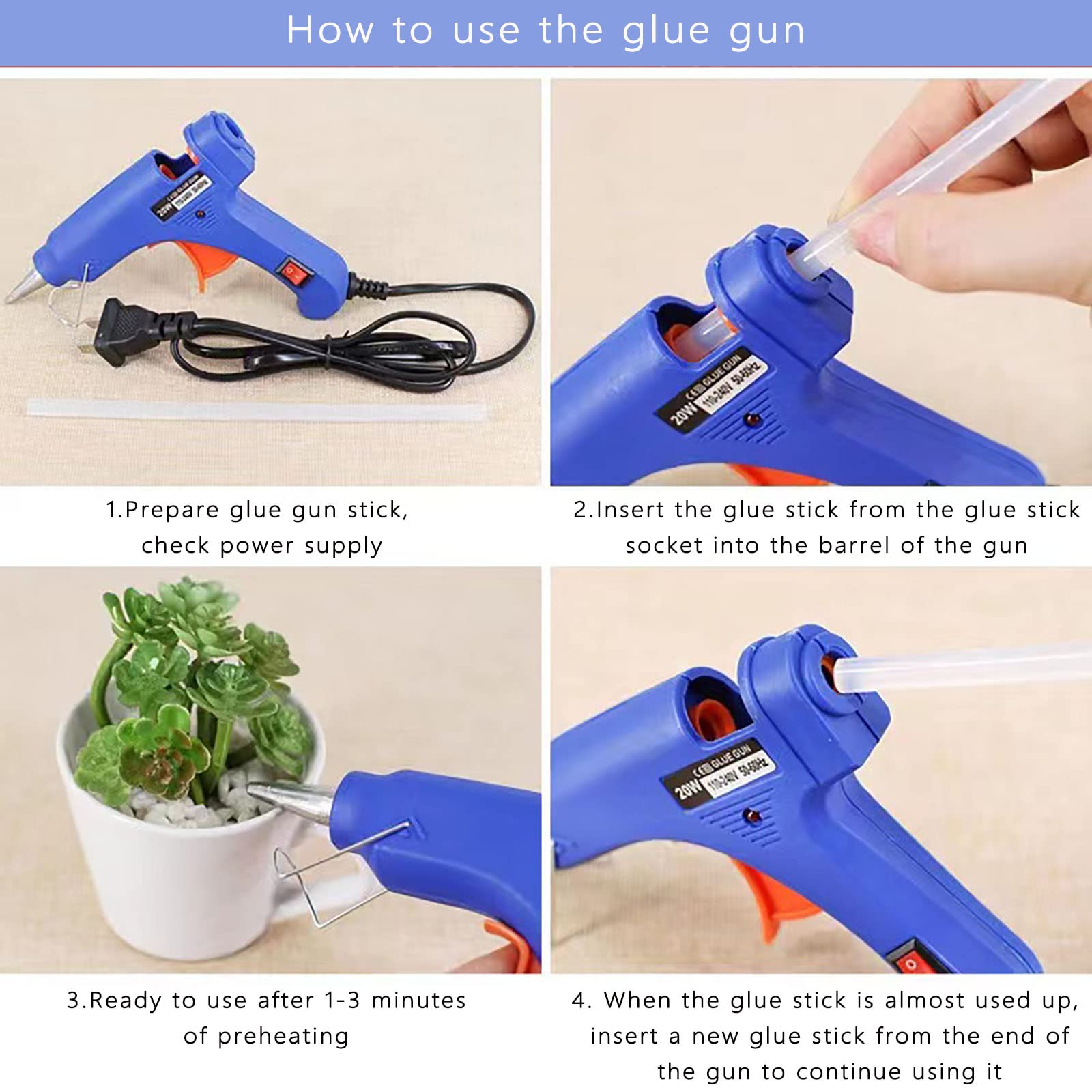 ZFYOUNG Mini Hot Glue Gun 10pcs Glue Stick Hot Glue Gun Set For Quick Repair Artist DIY Art Home 20w Blue