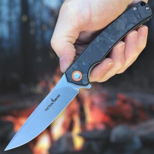 TACTICAL GEARZ Pocket Folding Knife for EDC! Carbon Fiber Handle! D2 Steel Blade! Includes Sheath! (Okab)