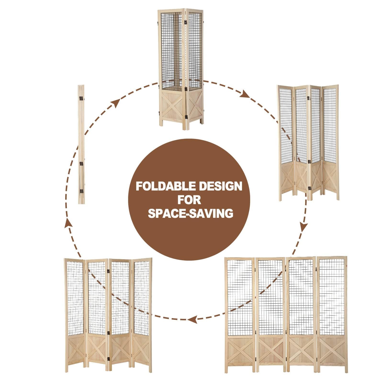 Wnutrees 4 Panel Gridwall Display, Portable Freestanding Display Board for Craft/Art Shows, Retail, Events, Decorative Wood Room Divider Folding Screens, Natural