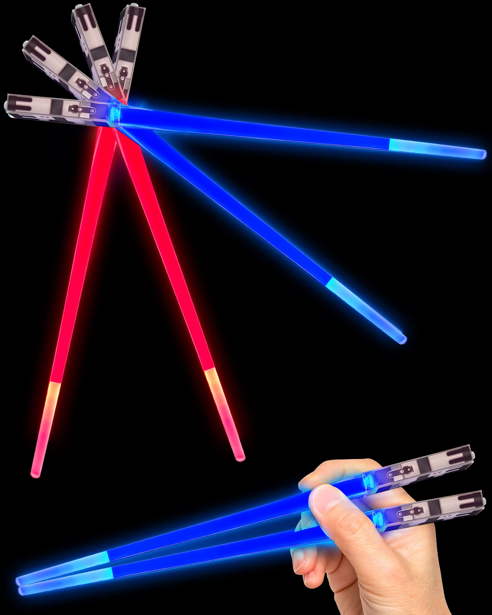 Lightsaber Chopsticks Light Up, Starwars Chopsticks Light Up, Mini Lightsaber, Fun Chop, Cool Chopsticks, Light Saber Chopsticks, Led Chopsticks, 2 PAIRS, Blue Red (Frosted Tips)