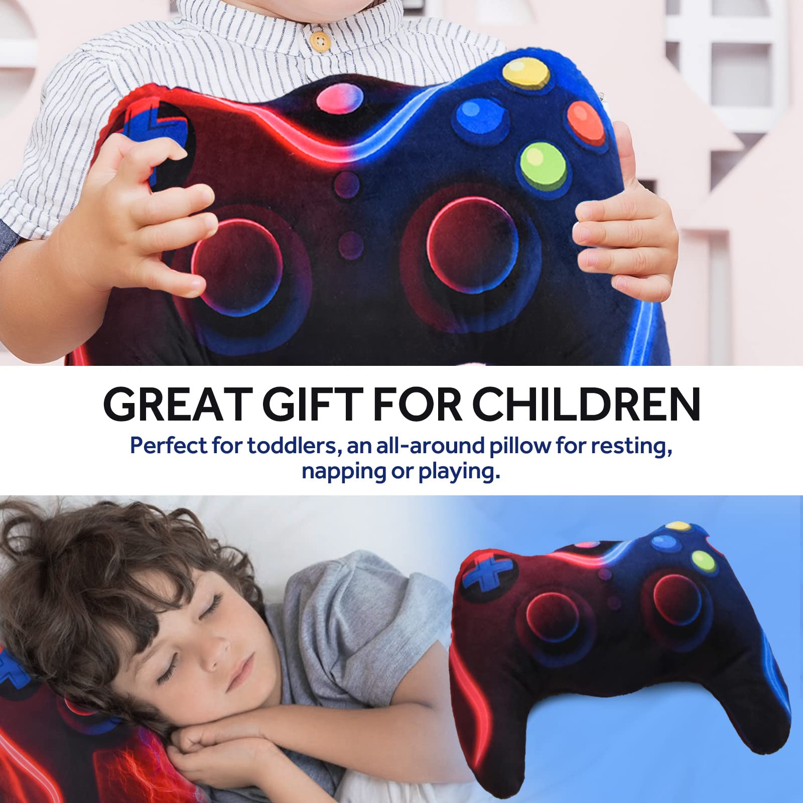 Meeting Story Game Controller Shaped Plush Throw Pillow Cushion for Boys and Girls Gamer Room Decoration for Sofa Couch/Computer Chair/Bed Gifts for Teen Boys Gaming Toy Pillow (Red Blue, Mini)