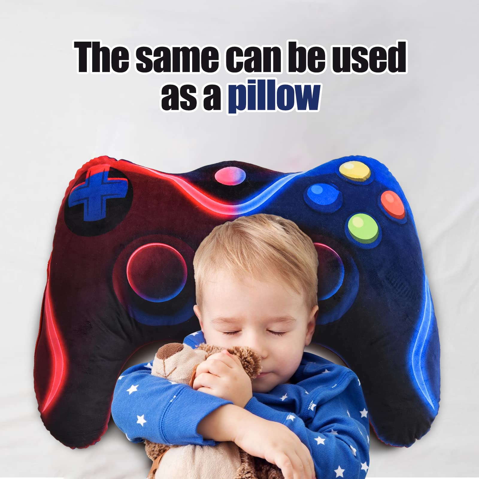 Meeting Story Game Controller Shaped Plush Throw Pillow Cushion for Boys and Girls Gamer Room Decoration for Sofa Couch/Computer Chair/Bed Gifts for Teen Boys Gaming Toy Pillow (Red Blue, Mini)