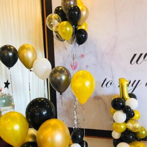 Yellow Black Balloons, Yellow and Black Confetti Latex Balloon for Party Decorations,12 Inch,Pack of 50