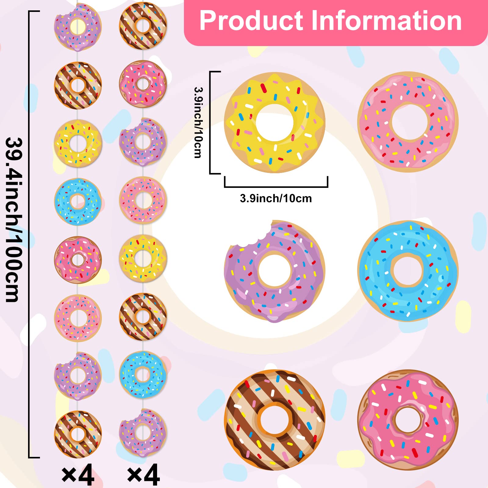 12 Packs Donut Birthday Party Banners Donut Garland Kit Donuts Hanging Swirl Donut Grow Up Party Supplies Decorations Donut Paper Cutouts for Baby Shower Party Home Classroom Favor Supplies Decor