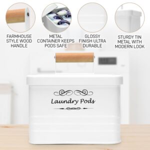 ELITAPRO Laundry Pods Container Modern Farmhouse Laundry Pods Holder Metal Box Dispenser with Lid Laundry Room Decor and Accessories