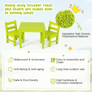 Costzon Kids Table and Chair Set, 3 Piece All-Weather Activity Table for Indoor & Outdoor, Heavy-Duty & Waterproof Furniture Set for Playroom, Nursery, Backyard, Toddler Table and Chair Set (Green)