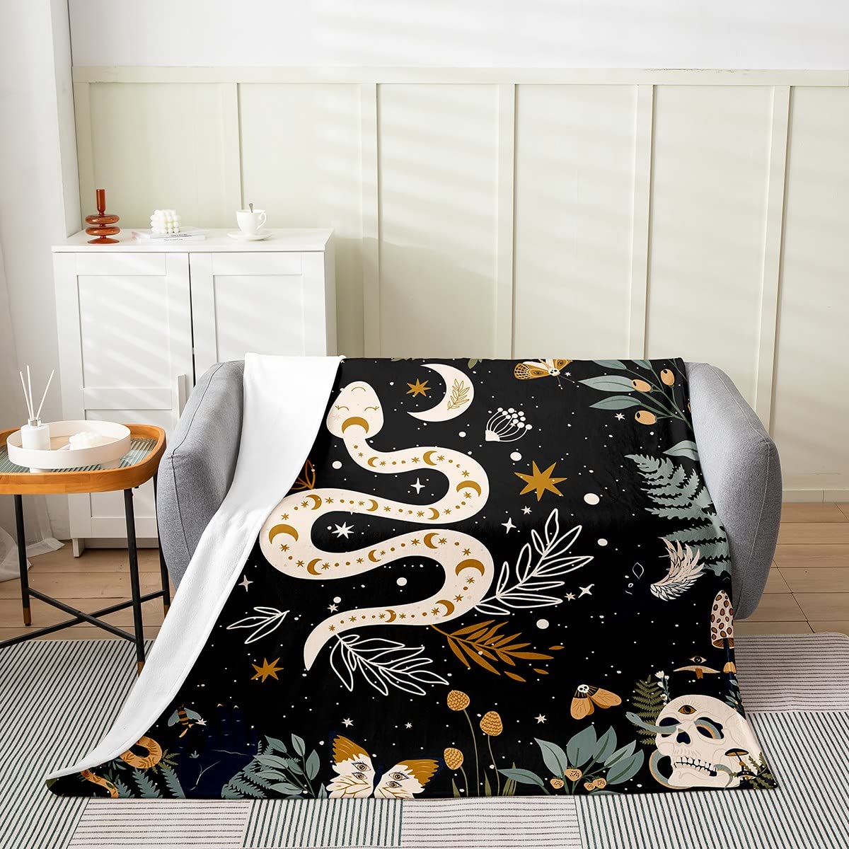 Erosebridal Snake Bed Blanket Twin 60x80 Sun and Moon Throw Blanket Moth Sugar Skull Fleece Blanket for Kids Boys Girls Lightweight Galaxy Starry Sky Butterfly Animal Flannel Blanket Living Room Decor