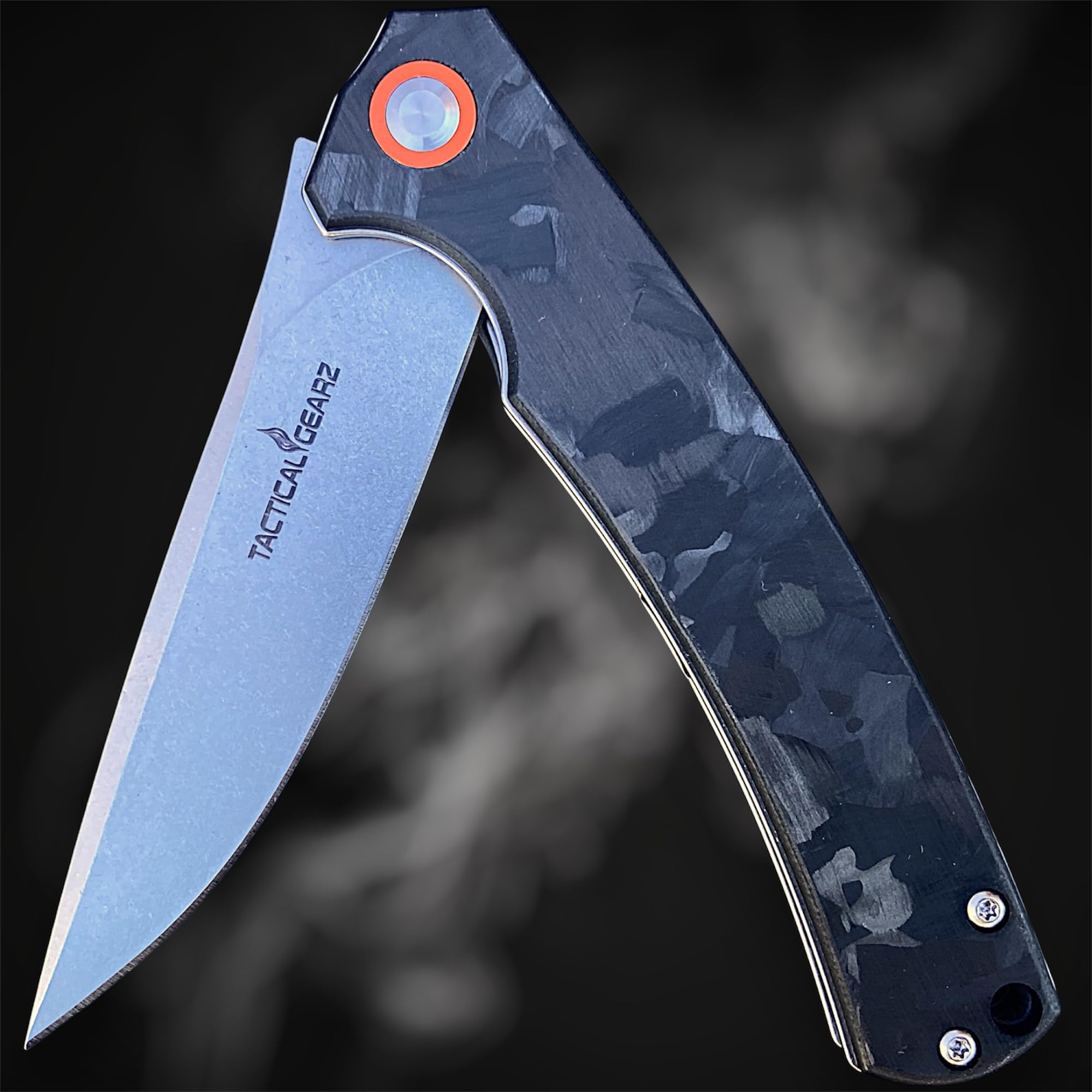 TACTICAL GEARZ Pocket Folding Knife for EDC! Carbon Fiber Handle! D2 Steel Blade! Includes Sheath! (Okab)