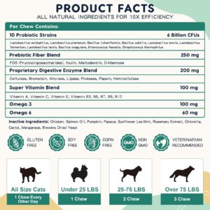 Probiotics for Dogs Digestive Health, Dog Probiotics and Digestive Enzymes, Prebiotics, Omega-3 & 6 and Vitamin for Dogs, 6 Billion CFUs for Gut Health and Immune Support, 120 Chews