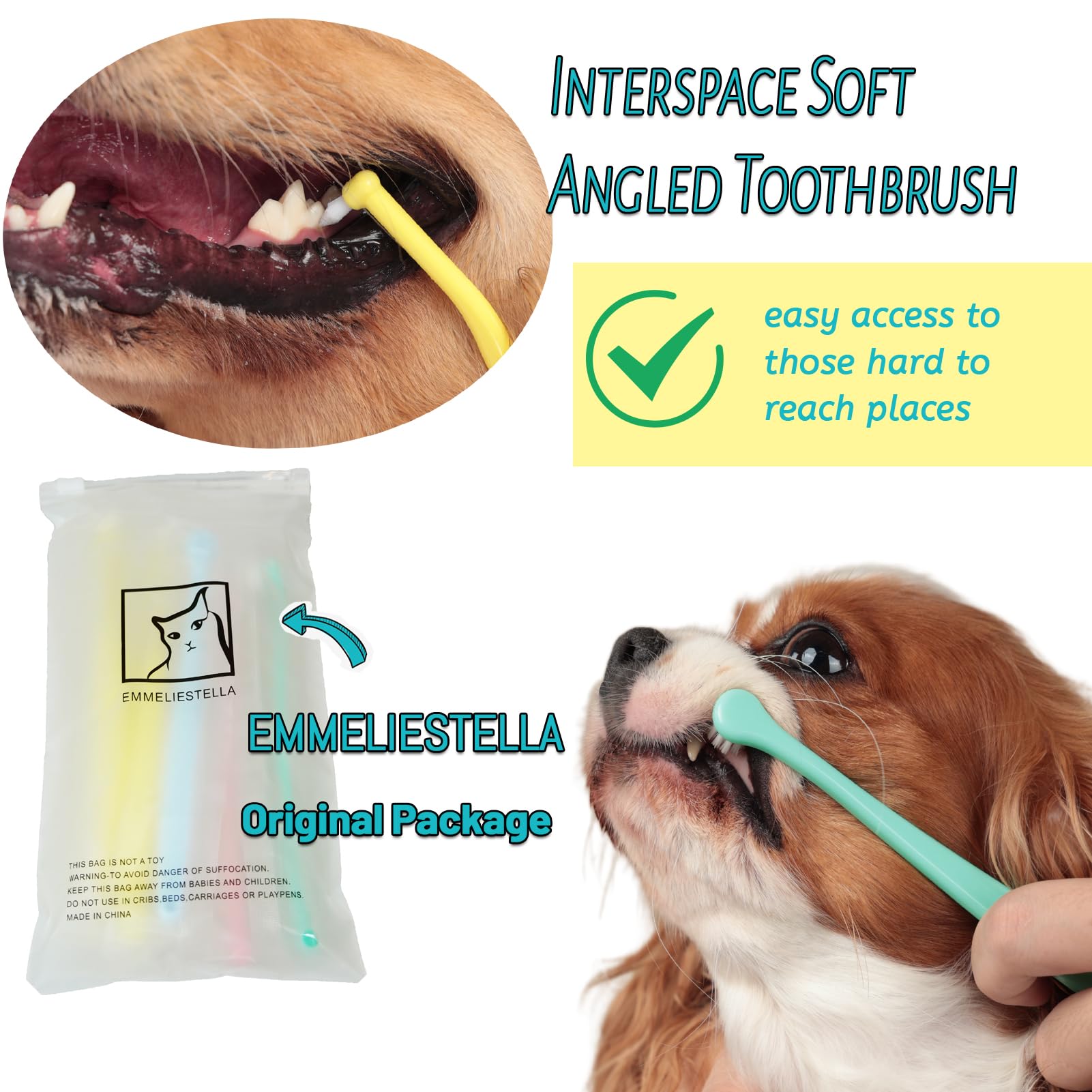 E.M&S.T by Emmeliestella Small Dog & Cat Toothbrush Micro Head, Cat Dental Care, Pets Toothbrush, Oral Hygiene, Easy to Handle, Deep Clean, Soft Bristles, Multi-Angle, Round&Pointed Toothbrush, 5 PCS