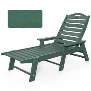 ciokea chaise lounge chair outdoor with wood texture, adjustable 5-position chaise lounge outdoor, patio lounge chair for poolside backyard, green