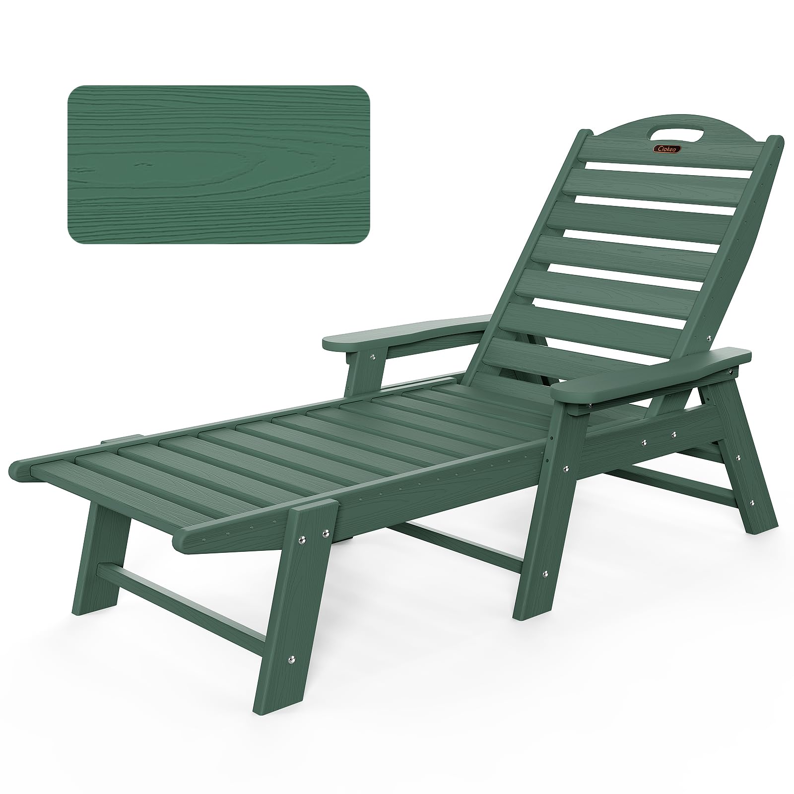 Ciokea Chaise Lounge Chair Outdoor with Wood Texture, Adjustable 5-Position Chaise Lounge Outdoor, Patio Lounge Chair for Poolside Backyard, Green