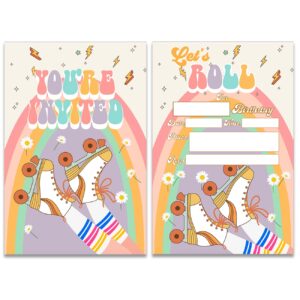 retro roller skate birthday party invitations with envelopes set of 20 let's roll skating party invitations kids rainbow skate invites fill in blank