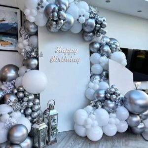 FOTIOMRG 125pcs Metallic Silver Balloons Different Sizes Pack, 18 12 10 5 inch Chrome Silver Latex Balloons Garland Kit for Birthday Baby Shower Disco Graduation Party Decorations