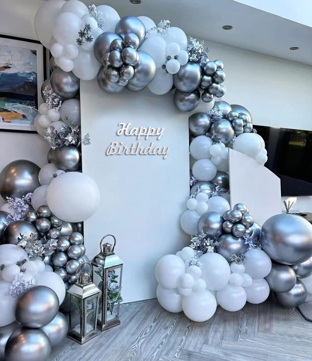 FOTIOMRG 125pcs Metallic Silver Balloons Different Sizes Pack, 18 12 10 5 inch Chrome Silver Latex Balloons Garland Kit for Birthday Baby Shower Disco Graduation Party Decorations