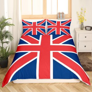 Feelyou Catalonia Union Jack Duvet Cover UK Flag Bedding Set British Flag Comforter Cover Gift for British Bedspread Cover Red and Blue Geometric Stripes Twin Size with 1 Pillow Case (No Comforter)