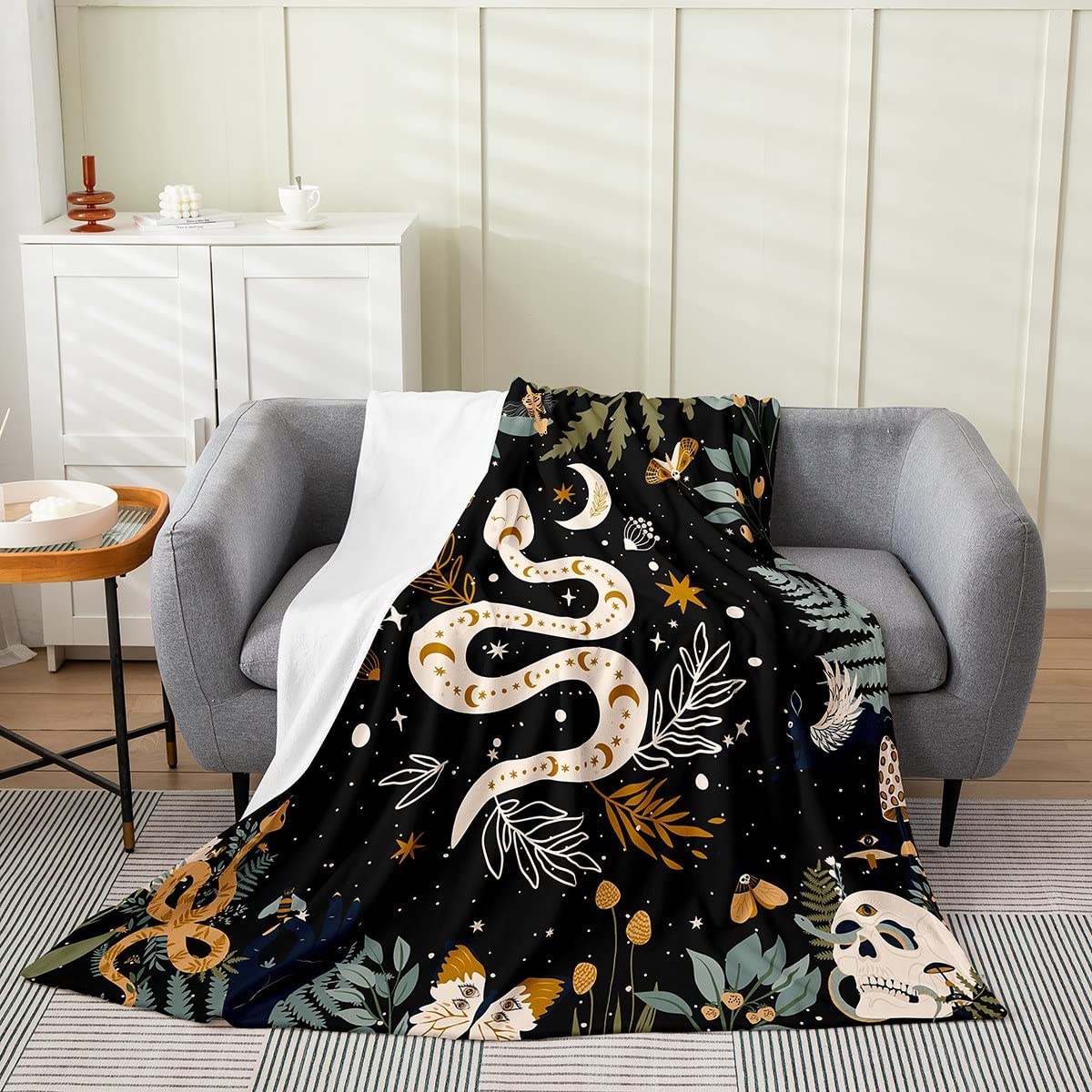 Erosebridal Snake Bed Blanket Twin 60x80 Sun and Moon Throw Blanket Moth Sugar Skull Fleece Blanket for Kids Boys Girls Lightweight Galaxy Starry Sky Butterfly Animal Flannel Blanket Living Room Decor