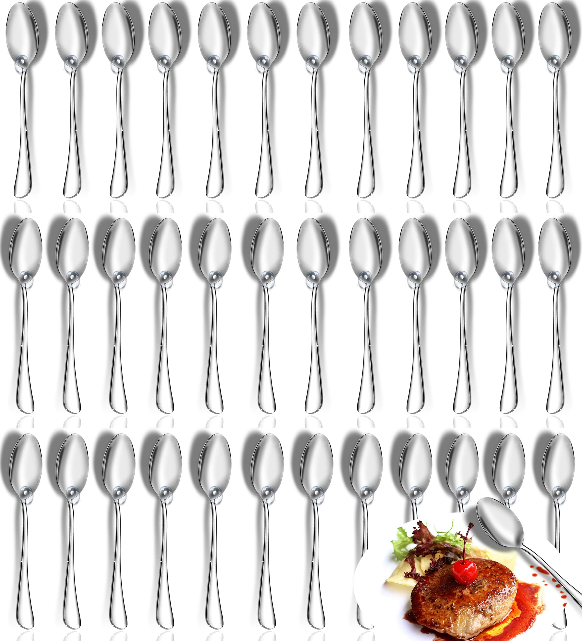 Spoons,Set of 30 Top Food Grade Stainless Steel Spoons Silverware, Dinner Tablespoons,Soup Spoons,Coffee Spoons, Slightly Big Tea Spoons, Flatware Spoons,6.69 Inches, Mirror Finish & Dishwasher Safe