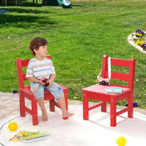 Costzon Kids Chair, 2PCS All-Weather & Heavy-Duty Children Learning Chairs w/Backrest for Playroom, Nursery, Backyard, Garden, Indoor & Outdoor Gift for Boys Girls, Waterproof Toddler Chair (Red)