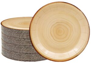 40pcs wood grain party supplies wood grain paper plates 7" rustic wood slice dessert plates camp-fire party supplies camping woodland animal baby shower lumberjack theme birthday party decorations