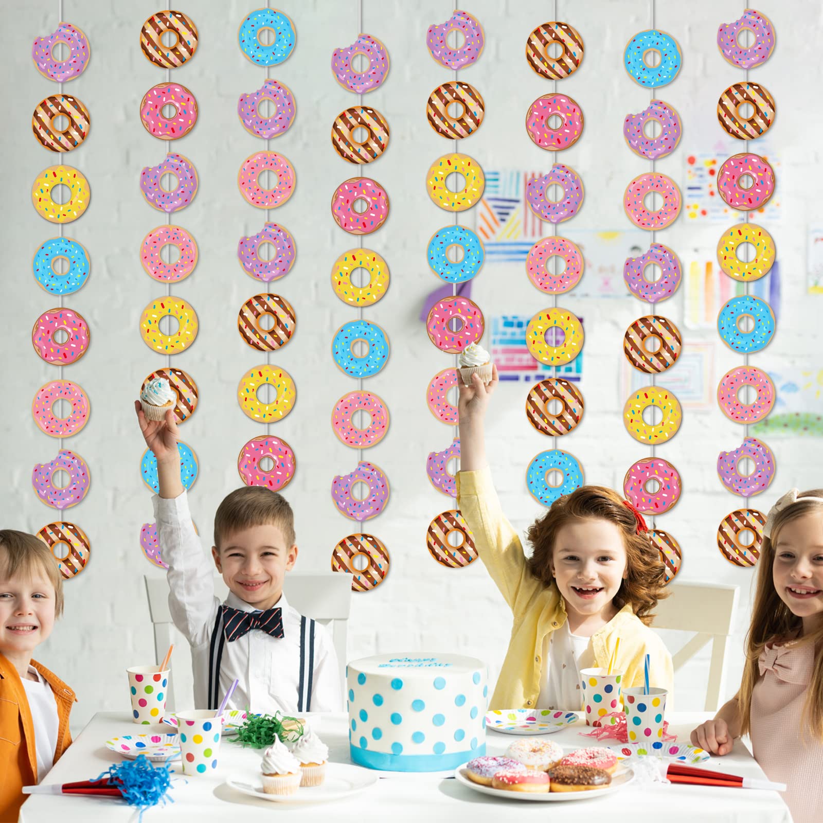 12 Packs Donut Birthday Party Banners Donut Garland Kit Donuts Hanging Swirl Donut Grow Up Party Supplies Decorations Donut Paper Cutouts for Baby Shower Party Home Classroom Favor Supplies Decor