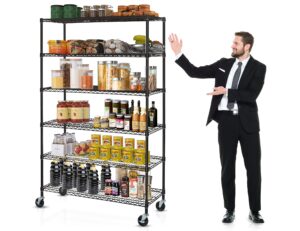 6000lbs capacity storage shelves, 6 tier nsf certified heavy duty wire shelving with wheels, 48"lx18"wx78"h adjustable metal shelving for restaurant pantry kitchen, storage rack utility shelf